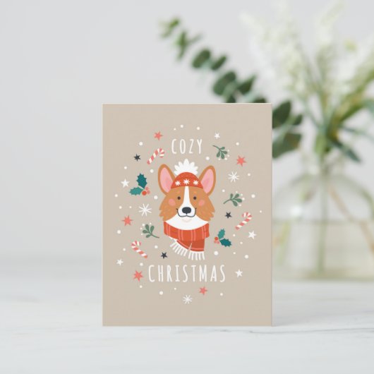 Knusje Corgi - Kerstwarmte Feestdagenkaart (Staand voorkant)