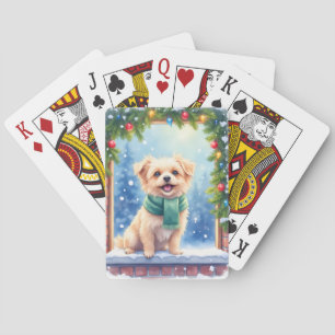 Knusje Watercolor Affenpinscher Kerst Sneeuw Pokerkaarten