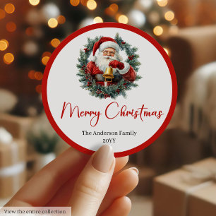 Knusper Kerstman Waterverf Rustieke Bewerkbare Lab Ronde Sticker