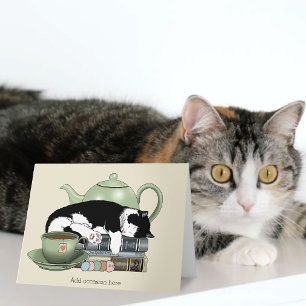 Knusse Boeken Kat Smoking Theekopje Schattig Groen Kaart
