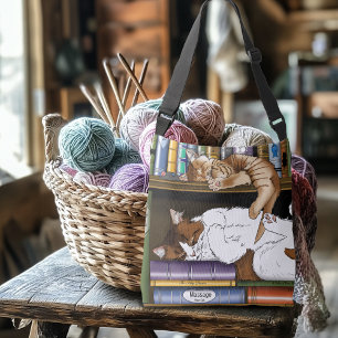 Knusse Slapende Katten Boekenplank Illustratie Sch Crossbody Tas
