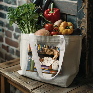 Knusse Slapende Katten Boekenplank Illustratie Sch Grote Tote Bag