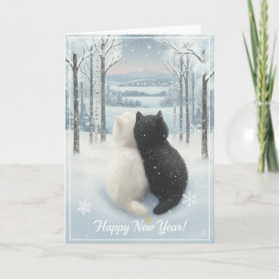 Knusse Winterkatten “Gelukkig Nieuwjaar” Vouwkaart Kaart