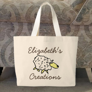 Knutselzak met schaap voor breiers en haaksters grote tote bag