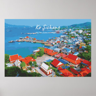 Ko Sichang, Thailand - Levendig Havenzicht Poster