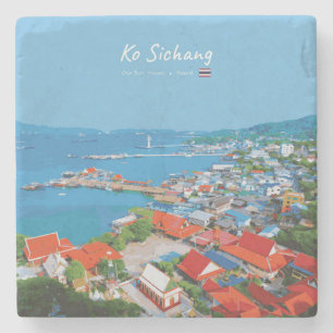 Ko Sichang, Thailand - Levendig Havenzicht Stenen Onderzetter