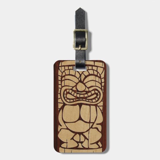 Koa Wood Tiki Ailani Hawaiian Bagagelabels (Voorkant verticaal)
