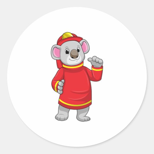 Koala als brandweerman met Helmet Ronde Sticker (Voorkant)
