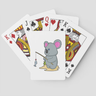 Koala als Fisher met Geviste staaf en vis Pokerkaarten