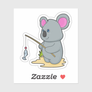 Koala als Fisher met Geviste staaf en vis Sticker