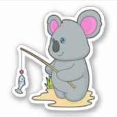 Koala als Fisher met Geviste staaf en vis Sticker (Voorkant)