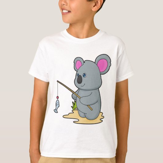 Koala als Fisher met Geviste staaf en vis T-shirt (Voorkant)