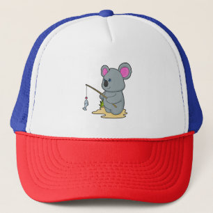 Koala als Fisher met Geviste staaf en vis Trucker Pet