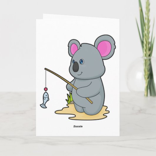 Koala als visser met hengel en vis kaart (Achterkant)
