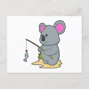 Koala als visser met hengel & vis briefkaart