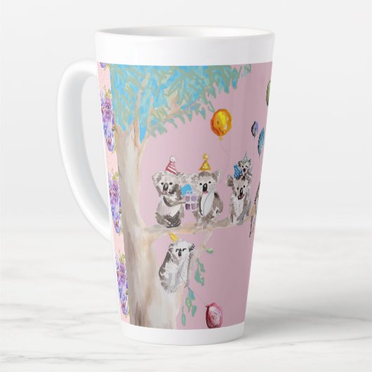 Koala Aquarelle rose Anniversaire Fête Latte Mug (Angle gauche)