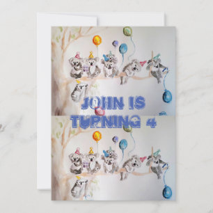 Koala Art Watercolor Boys Invitation d'anniversair