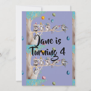 Koala Art Watercolor Girls Invitation Anniversaire