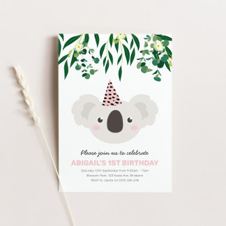 Koala Avec Casquette Rose Party Invitation Anniver