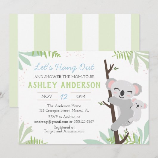 Koala Baby Boy Baby shower Uitnodiging (Voorkant / Achterkant)