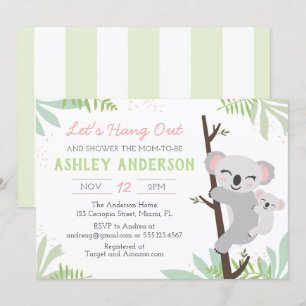 Koala Baby Girl Baby shower Uitnodiging