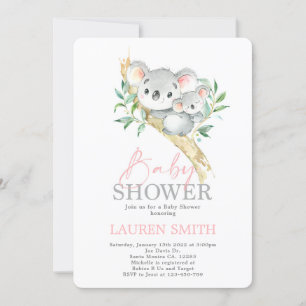 Koala Baby shower Girl Invitation Kaart