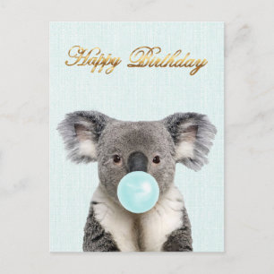 Koala Bblaast een blauw bubelgom Briefkaart