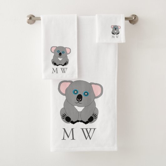 Koala Bear Design Monogrammed Bad Handdoek (Insitu)
