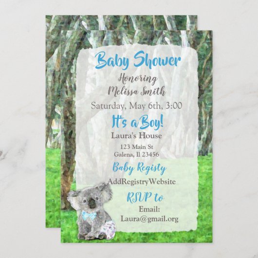 Koala Bear It a Boy Baby Shower Invitations (Devant / Derrière)