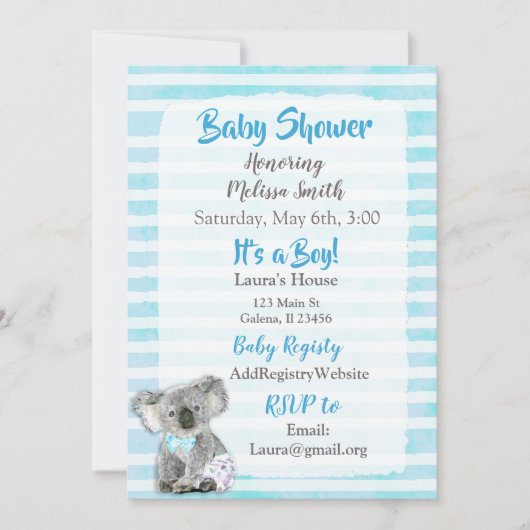 Koala Bear It a Boy Baby Shower Invitations (Devant)