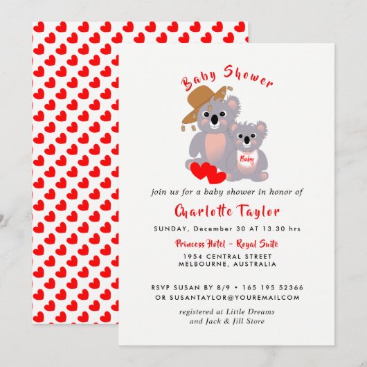 Koala Bears Baby shower super mignon Invitation (Devant / Derrière)