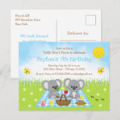Koala Bear's Picknick Blauwe Gingham Verjaardag Briefkaart (Voorkant / Achterkant)