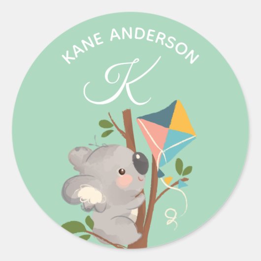 Koala Beer · Alfabet Monogram Schattigee School ki Ronde Sticker (Voorkant)