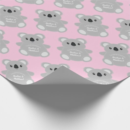 Koala Beer Baby shower Girl Cadeaupapier (Hoek)