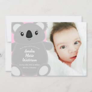 Koala Beer Baby shower Girl Kaart