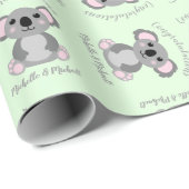 Koala Beer Baby shower Groene Genderneutraliteit Cadeaupapier (Rol Hoek)