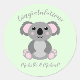 Koala Beer Baby shower Groene Genderneutraliteit Ronde Sticker
