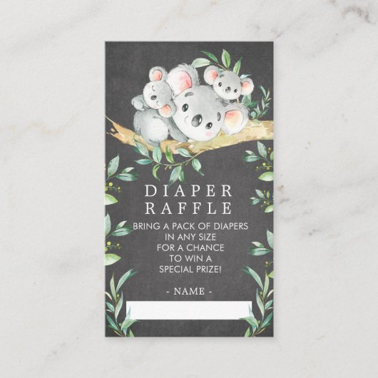 Koala Beer Baby shower Luier Raffle Ticket Informatiekaartje (Voorkant)