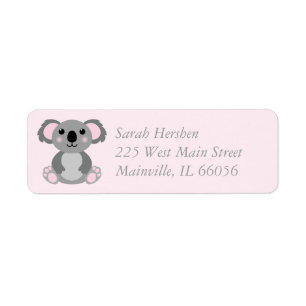 Koala Beer Baby shower Roze meisje Etiket