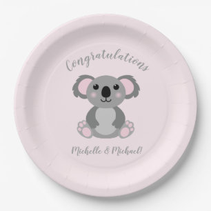 Koala Beer Baby shower Roze meisje Papieren Bordje