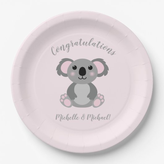 Koala Beer Baby shower Roze meisje Papieren Bordje (Voorkant)