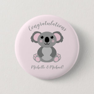 Koala Beer Baby shower Roze meisje Ronde Button 5,7 Cm
