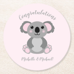 Koala Beer Baby shower Roze meisje Ronde Kartonnen Onderzetter