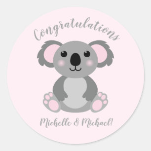 Koala Beer Baby shower Roze meisje Ronde Sticker