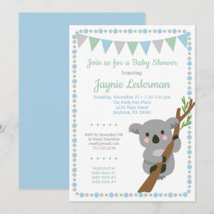 Koala Beer Baby shower Uitnodiging Blauwe Munt Boy