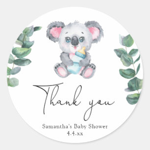Koala beer bedankt babyshower ronde sticker