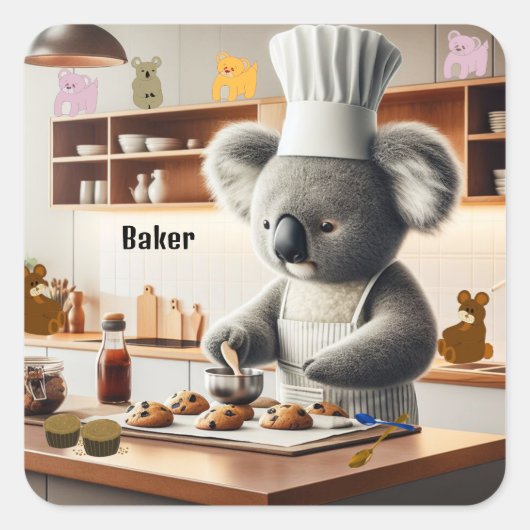 Koala Beer Cookie Baker Vierkante Sticker (Voorkant)