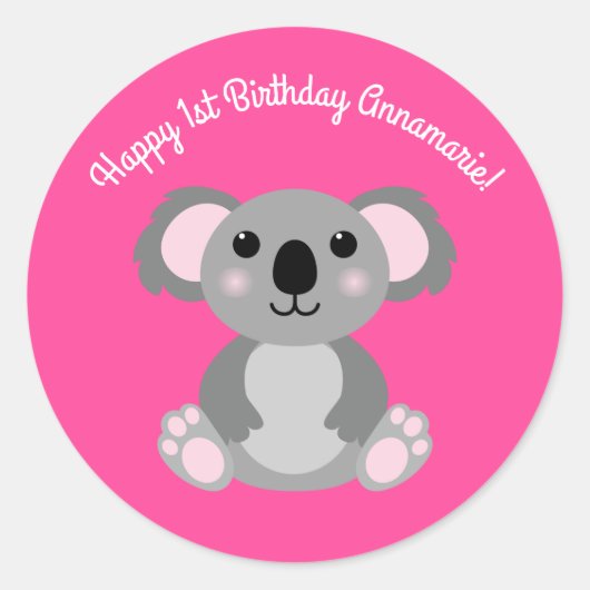 Koala Beer Cute Kind Birthday Party Ronde Sticker (Voorkant)