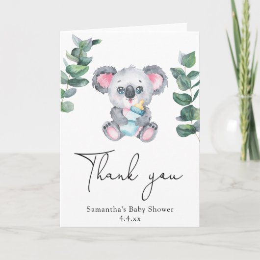Koala beer dank u baby shower bedankkaart (Voorkant)