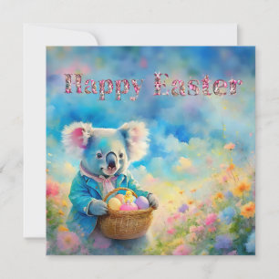Koala beer die een mand met paaseieren vasthoudt feestdagenkaart